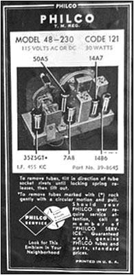 Label on the bottom of the Model 48-230