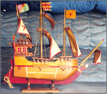 The wooden ship model that in reality is a radio antenna.