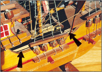 A close-up view of the ship model