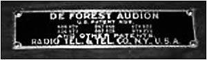 The De Forest Audion nameplate