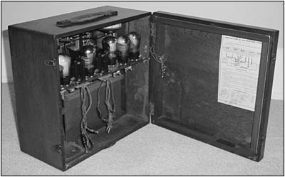 The Marconi Model 55 receiver shown with the back cover open