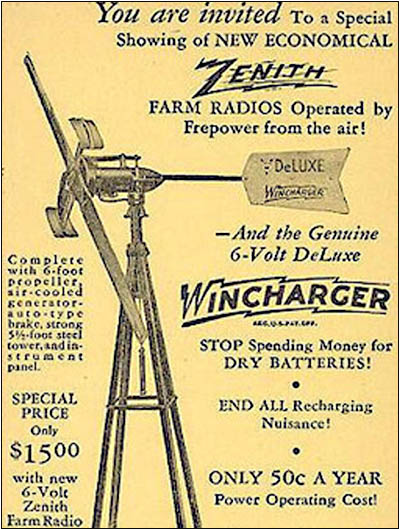 Zenith Wincharger ad from the 1930s