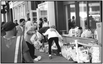 Receiving donated goods and food at the Seamen's Church Institute.