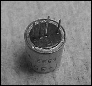 A bottom view of one of the transistors used in the Zenith Royal 3000