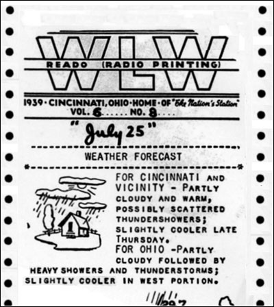 This printout is an example of information transmitted by radio facsimile